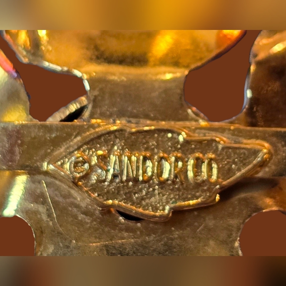 Sandor Co. Vintage Orange Enamel Gold Tone Brooch - Picture 5 of 6